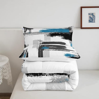 Feelyou Abstract Comforter Modern Abstract Art Comforter Set for Boys Girls Children White Grey Blue Pattern Bedding Set Room Decor Toddler Size Duvet Set 2Pcs