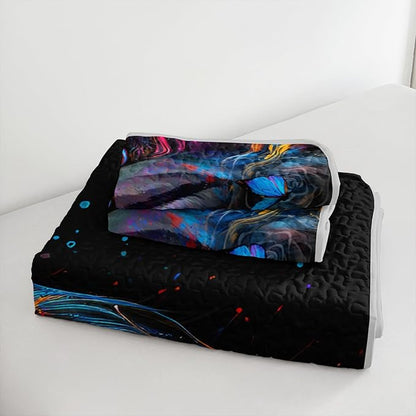 HOSIMA Art Horse Queen Size Bedding Set,Wildlife Colorful Horse Print Black Quilt Aesthetic Room Decor,Multicolor Butterfly Pattern Lightweight Quilt,Animal Bedding with 2 Pillowcases.