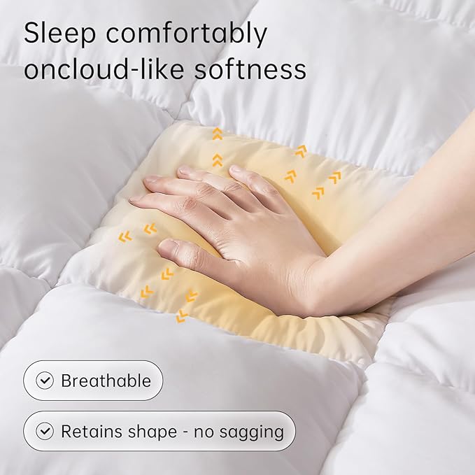 SAPHREAS Twin Size Mattress Topper 3 inch with 8-20 inches Stretchable Pockets, Soft Pillow Top Mattress Pad for Back Pain Relief with Breathable Air Mesh Sides