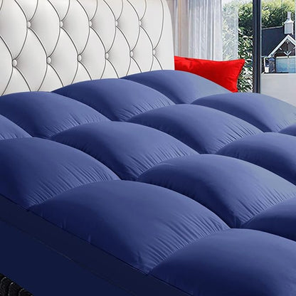 COONP California King Mattress Topper, Extra Thick Pillowtop, Cooling Plush Mattress Pad Cover Bed Topper Protector with 8-21 Inch Deep Pocket (Navy Blue, California King)