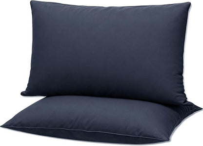 Flat Ultra Thin Bed Pillows Standard Size Pillow Set of 2 Extra Soft Down Alternative for Stomach Side Back Sleeper Dark Blue 20x26inches