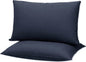 Flat Ultra Thin Bed Pillows Standard Size Pillow Set of 2 Extra Soft Down Alternative for Stomach Side Back Sleeper Dark Blue 20x26inches
