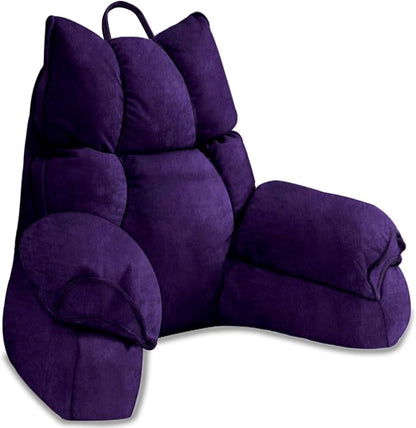 RRPAHWTV Reading Pillow for Bed with High Arm Rests,Back Support Pillow for Sitting Up in Bed with Shredded Memory Foam for Reading, TV, Gaming or Relaxing on Floor（Grape, Large）