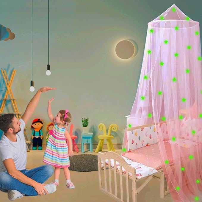 Eimilaly Stars Bed Canopy Glow in The Dark, Bed Canopy for Girls Mosquito Net, Princess Canopy for Girls Bed Room Decor, Purple