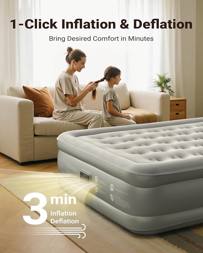 iDOO Air Mattress Queen with Built in Pump, 18 Raised Comfort Inflatable Blow up Mattress, Upgraded Four Chamber Portable Air Bed for Guests and Home, Colchon Inflable, 650 lbs Max