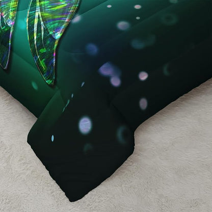 Dragonfly Queen Size Bedding Set for Kids Teens Adult, Colorful Dragonfly Comforter, Black Gradient Quilt Bedroom Decor