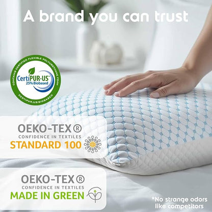 Nestl Cooling Pillow for Sleeping 1 Pack, Luxury Shredded Memory Foam Pillows Queen Size, Adjustable Cold Gel Pillows for Hot Sleepers Supportive Cool Pillow for Side Back Stomach Sleepers