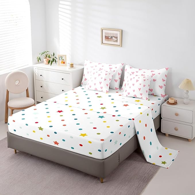 Feelyou Girls Cute Love Heart Comforter Set with Sheets 7 Piece Full Size Kids Lovely Warm Sweet Bed in a Bag Love Heart Pattern Bedding Set Breathable Valentine's Day Pink Bed Set Room Decor