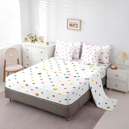 Feelyou Girls Cute Love Heart Comforter Set with Sheets 7 Piece Full Size Kids Lovely Warm Sweet Bed in a Bag Love Heart Pattern Bedding Set Breathable Valentine's Day Pink Bed Set Room Decor