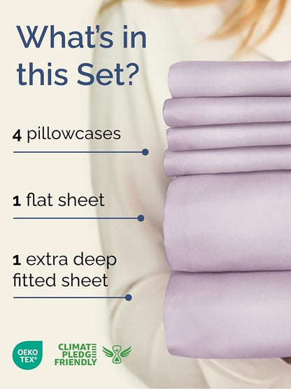 Extra Deep Cal King Sheet Set - 6 Piece Breathable & Cooling Sheets - Hotel Luxury Bed Sheets Set - Easy Fit - Soft, Wrinkle Free & Comfy Sheets Set - Light Lavender Sheet Set w/Extra Deep Pockets
