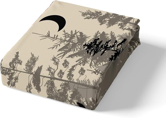 Castle Fairy Deer Trees Silhouette Full Size Duvet Cover Set,Retro Red Black Check Plaid Duvet Cover for Girls Teens Decorative Bedroom,Rustic Bird Moon Print Polyester Quilt Cover with 2 Pillowcases