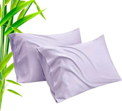 TELUS Pillow Cases King Size 2 Pack, Bamboo Rayon Cooling Pillowcases with Envelope Closure, Cool Breathable Pillow Cover for Hot Sleepers & Night Sweats, 20x40 inch, Purple