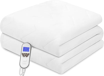 Bwarm Premium Multi-Zone Electric Heated Mattress Pad Twin Size, 39" x 75", 9 Heat Settings, 1-12 Hours Auto Off, Individual Body and Feet Settings, Removable Comfort Layer, Machine Washable