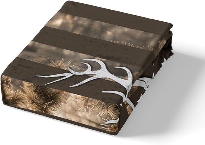 Camouflage USA Flag Bedding Comforter King Size, Brown Camo Deer Antlers and Trees Print Natural Duvet Cover for Girls Teens Man Present, American Flag Soft Bedding Set with 2 Pillowcases