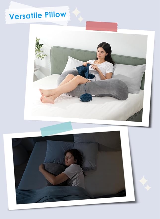 QUEEN ROSE Body Pillow for Side Sleepers, Shredded Memory Foam Full Body Support, Firm Comfort, Soft Hug Pillow, Dark Grey