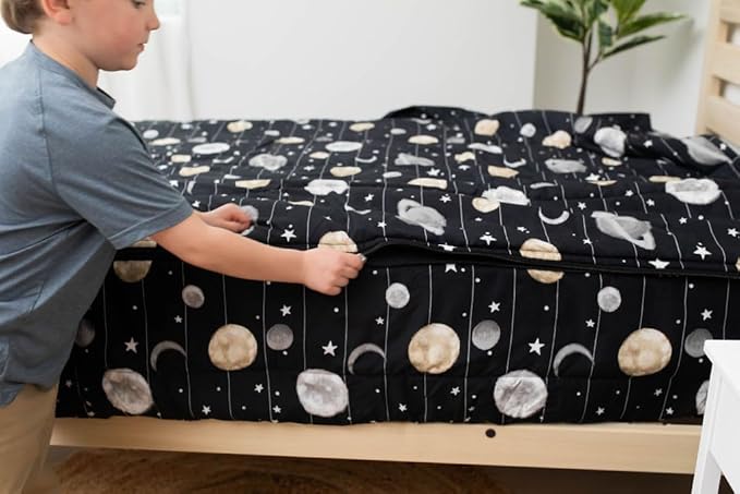 Beddy's Space Theme Durable Zipper Bedding for Kids, Bed in a Bag, Black Sheets and Universe Galaxy Comforter with Stars & Solar System, Includes Pillowcase and Sham, Easy to Make and Wash