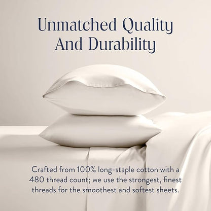 Brooklinen Luxury Sateen Duvet Cover - 100% Cotton, Full/Queen Size in Cream with Extra-Long Corner Ties and Button Closure - Best Full/Queen Duvet Covers
