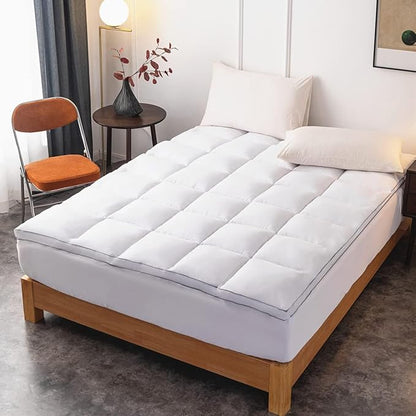 DROVAN Mattress Topper Olympic Queen Size - Extra Thick Mattress Pad Cover - Pillow Top Deep Pocket with Breathable 7D Spiral Fiber Filling Cooling Mattress Cover, Super Queen