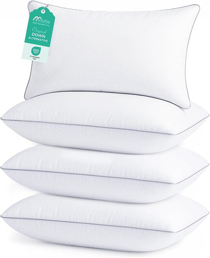 Sasttie Pillows Queen Size Set of 4, Bed Pillows for Side, Back, and Stomach Sleepers - Oeko-Tex Certified Supportive Down Alternative Plump Filling - Hotel Quality and Machine Washable, 4 Pack