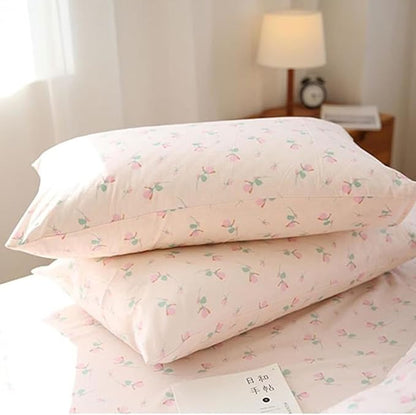 Floral Duvet Cover Queen Size Pink Flower Coquette Bedding Set 3 Pieces Kids Boys Girls Princess Style Green Botanical Reversible Ultra Soft Breathable Duvet Cover Set