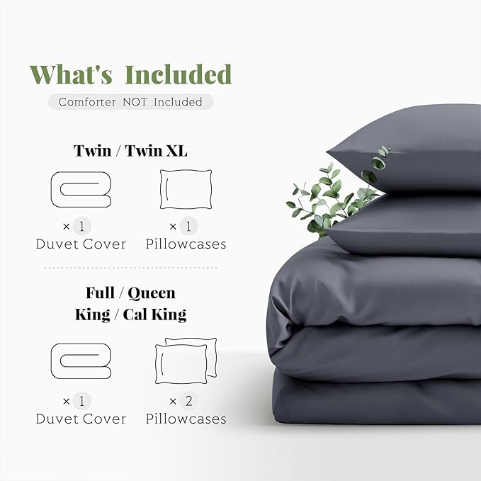 Tencel Duvet Cover Set, King/Cal King Size Cooling Duvet Cover for Hot Sleepers, 100% Eucalyptus Lyocell, 3 Pieces, 1 Zipper Closure Duvet Cover (106" x 90") and 2 Pillowcases (20" x 40") - Dark Grey