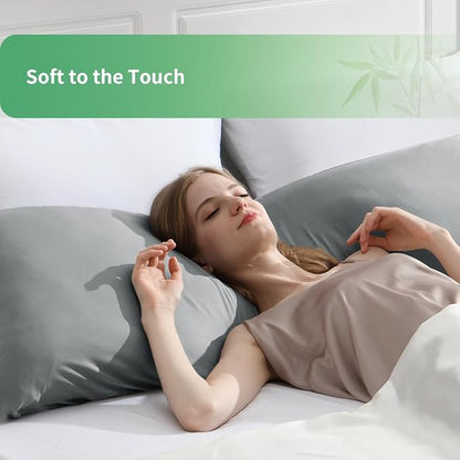 Body Pillowcase, Cooling Viscose from Bamboo Pillow Cover with Zipper Closure, Soft Moisture-Wicking for Hot Sleepers, Hair and Skin-Friendly, Light Grey, 1 Pack