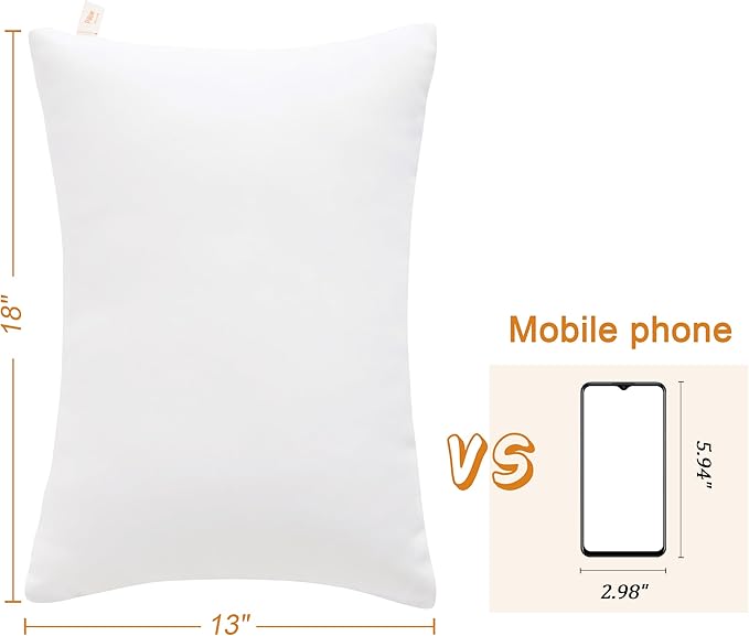 BEDSUM 2 Pack Pillows, 13"x18" Microfiber Pillow for Travel, Pets, Soft and Machine Washable Small Pillows for Neck, Wrist, and Knee Comfort, White