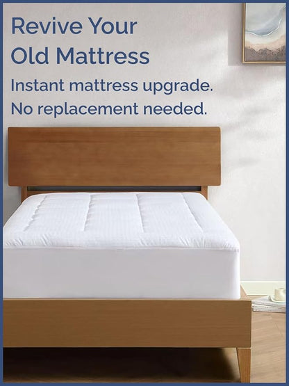 Mattress Pad Twin Size – Quilted Fitted Mattress Protector – Cotton Pillow Top Cover w/ 8-16" Deep Pockets – Thick, Comfy & Plush – Cooling, Breathable & Noiseless – Machine Washable – 39 x 75 (White)