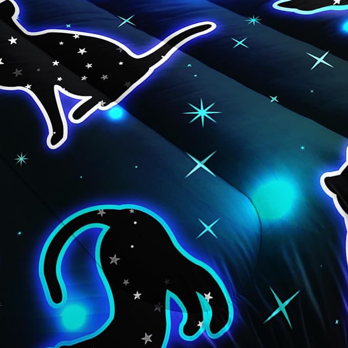 Kawaii Pet Cat Comforter 3Pcs Full Gradient Line Cute Kitten Animal Bedding Set for Kids Teens Girls Boys Cat Glitter Polka Dots Pattern Quilt Bed Decor with 1 Comforter and 2 Pillowcases