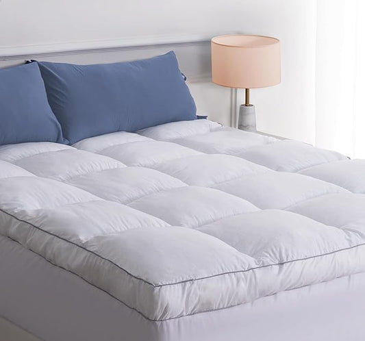 Marine Moon Extra Thick Cooling Plush Pillow Top Mattress Bed Topper, Fluffy Soft Mattress Pad, Hotel Quality Down Alternative Pillow Topper for Full Size Bed with Deep Pocket