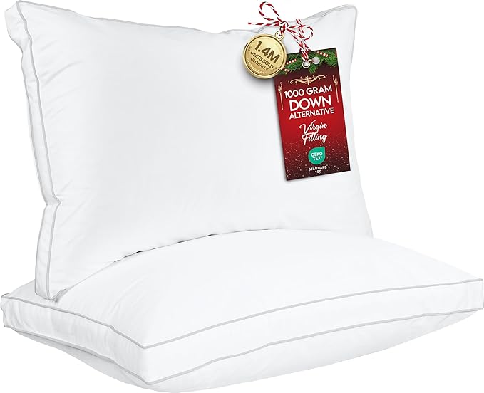 Utopia Bedding Bed Pillows for Sleeping Queen Size (White), Set of 2, Soft & Fluffy Pillow with Down Alternative Filling, Cooling, Hotel Quality, Gusseted Pillow for Back, Stomach or Side Sleepers
