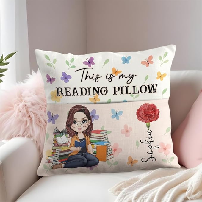 ENCYCOM Personalized Book Reading Pocket Pillow - Custom Reading Pillows with Name – Uniqua Gift for Bookworm Girls, Women Who Love Books, Perfect for Bed or Cozy Corner (Reading Pillow 05)