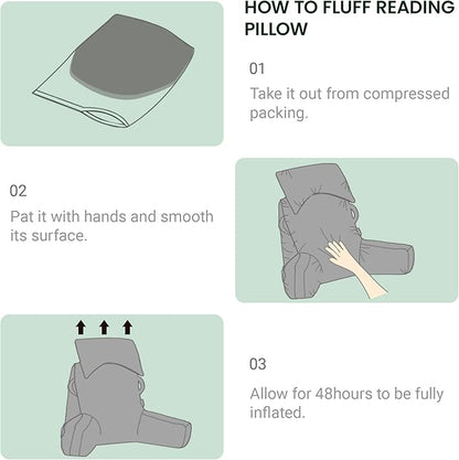 Portable Reading Pillows with Headrest for Bed Sitting Up(Dark Green Oeko-Tex), Velvet Back Pillow with Arms & Pockets for Adults, Support Memory Foam Bed Pillow for Dorm/Watching/Gaming