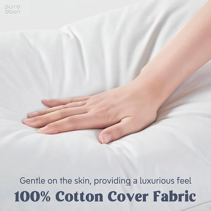 puredown® Goose Feather Down Sleeping Pillow Soft Bed Pillow for Sleeping with 100% Cotton Shell Set of 2 Queen Size