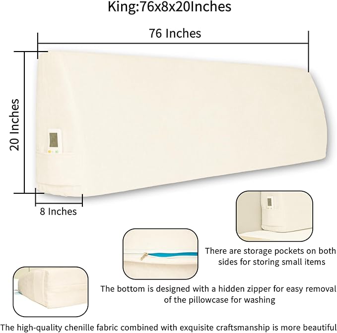 Headboard Wedge Pillow California King Headboard Pillow Memory Foam Reading Pillow Large Headboard Back Cushions for Bed Rest Beige