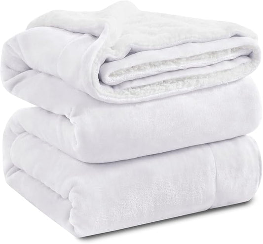 KAWAHOME Sherpa Fleece Queen Size Blanket for Bed - Extra Warm and Heavy Thick Blankets for Winter, Super Soft 500GSM Plush Blanket, 90"X 90" White