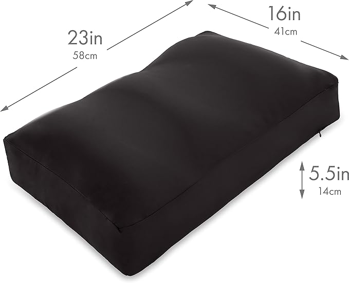 PILLOWY Cover Only for Premium Microbead Bed Pillow, Large Extra Smooth - Ultra Comfortable Sleep with Silk Like Anti Aging Cover 85% Spandex/ 15% Nylon Breathable, Cooling Matte Black