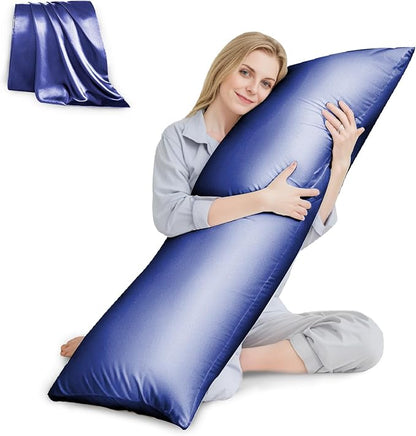 HUXMEYSON Body Pillow with Satin Pillowcase, Body Pillow for Adults, Removable Cover, Navy Blue (20"x54")