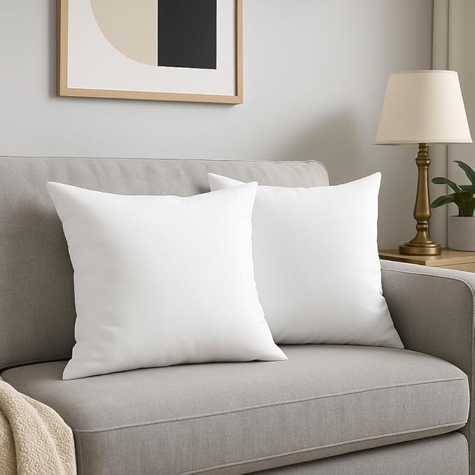 Throw Pillow Inserts (18"x18") | Set of 2 | Easy Maintenance Fluffy Inserts for Better Comfort | Polyester Gel Fibre Fill | No Feather Pokes | Machine Washable in Delicate Cycle