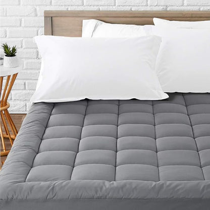 LEISURE TOWN King Mattress Pad Fitted Quilted Cotton Mattress Cover Cooling Soft Pillow Top Mattress Topper with Down Alternative Filling Mattress Protector with 8-21 Deep Pocket (78x80 Inch Grey)