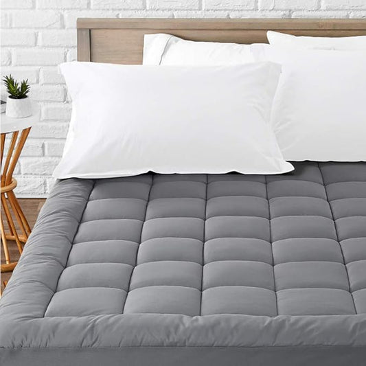 LEISURE TOWN King Mattress Pad Fitted Quilted Cotton Mattress Cover Cooling Soft Pillow Top Mattress Topper with Down Alternative Filling Mattress Protector with 8-21 Deep Pocket (78x80 Inch Grey)