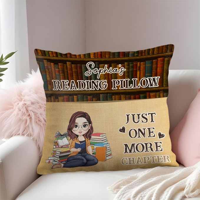 ENCYCOM Personalized Book Reading Pocket Pillow - Custom Reading Pillows with Name – Uniqua Gift for Bookworm Girls, Women Who Love Books, Perfect for Bed or Cozy Corner (Reading Pillow 06)