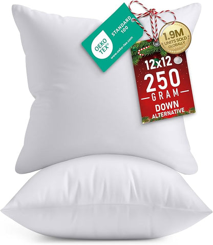 Utopia Bedding 12x12 Pillow Inserts, Set of 2, White – Indoor Decorative Throw Pillows for Bed, Sofa & Couch – Soft, Supportive & Fluffy Cushion Inserts