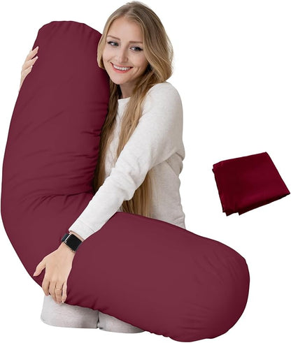 King Size Extra Long Round Body Pillow - 54x12 Bolster Pillow for Bed Extra Soft Body Pillow with Removable Pillowcase, Maternity Pillow - Red