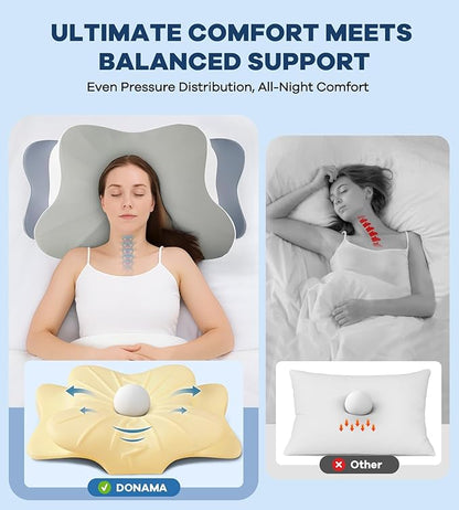 Cervical Pillow for Neck Pain Relief, Cooling Ergonomic Memory Foam Pillow with Ice Silk Pillowcase, Dual-Height Orthopedic Contour Support Pillow for Side,Back,Stomach Sleepers, CertiPUR-US Certified