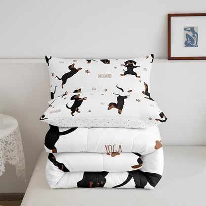 Feelyou Sausage Dog Bedding Set Boys Dachshund Comforter Set for Kids Teens Ultra Soft Puppy Dog Comforter Kawaii Pet Brown Duvet Set Room Decor Queen Size Quilt Set