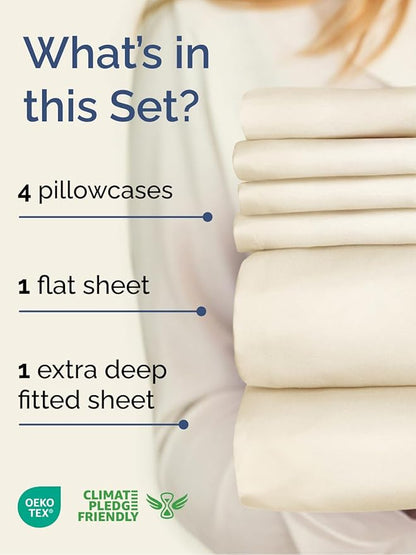 Extra Deep King Sheet Set - 6 Piece Breathable & Cooling Sheets - Hotel Luxury Bed Sheets Set - Easy & Secure Fit - Soft, Wrinkle Free & Comfy Sheets Set - Off White Sheet Set with Extra Deep Pockets