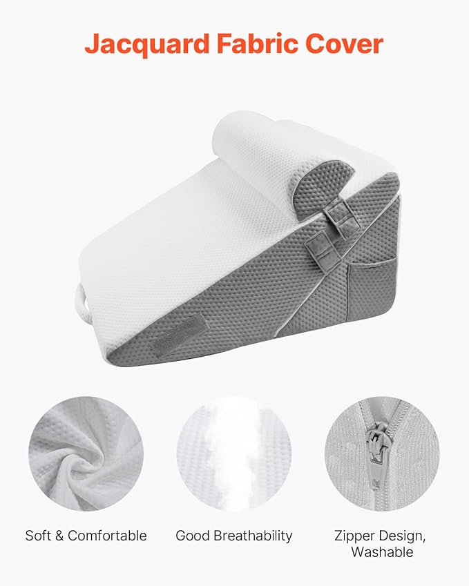 VEVOR Bed Wedge Pillow for Sleeping, 3 Pcs Adjustable Orthopedic Bed Wedge Set, with Jacquard Washable Cover & Foam Support, Post Surgery Pillow for Acid Reflux Back Pain Snoring Relief, White/Grey