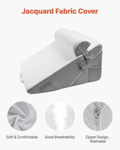 VEVOR Bed Wedge Pillow for Sleeping, 3 Pcs Adjustable Orthopedic Bed Wedge Set, with Jacquard Washable Cover & Foam Support, Post Surgery Pillow for Acid Reflux Back Pain Snoring Relief, White/Grey