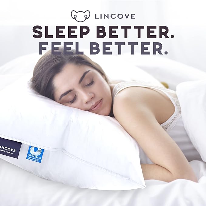 Lincove Signature 100% Natural Canadian White Down Luxury Sleeping Pillow - 800 Fill Power, 500 Thread Count Cotton Shell, Made in Canada, Queen - Soft, 2 Pack